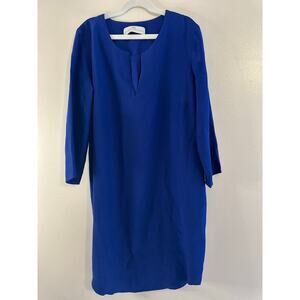 Amanda Uprichard 100% Silk V-Neck Long Sleeve Royal Blue Mini Shift Dress Size 2